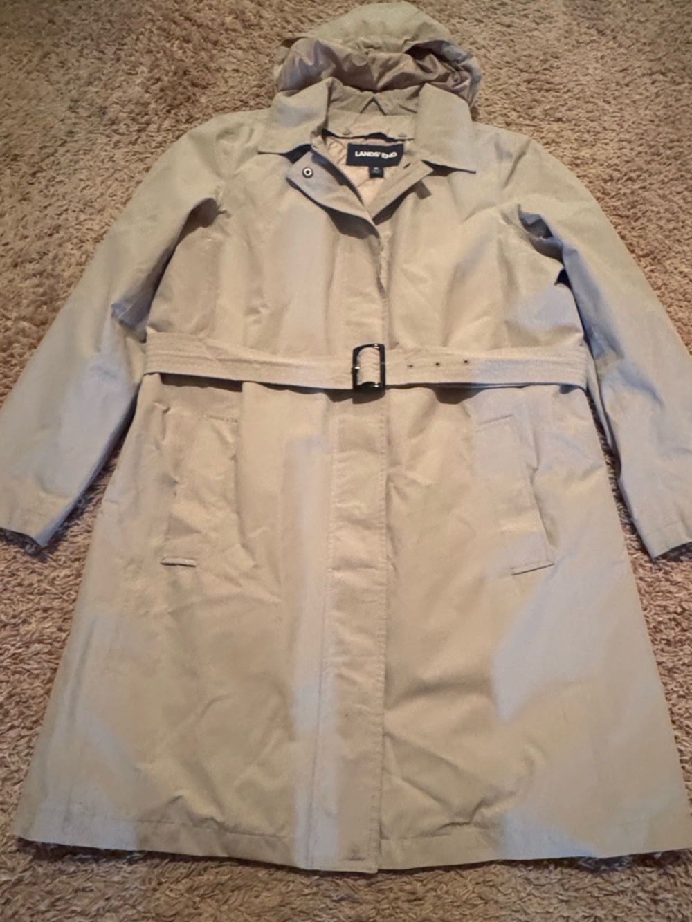 Lands' End Women's Sz Med Light Tan Utility Trench Coat w/ Belt & Button Lining - Picture 6 of 15